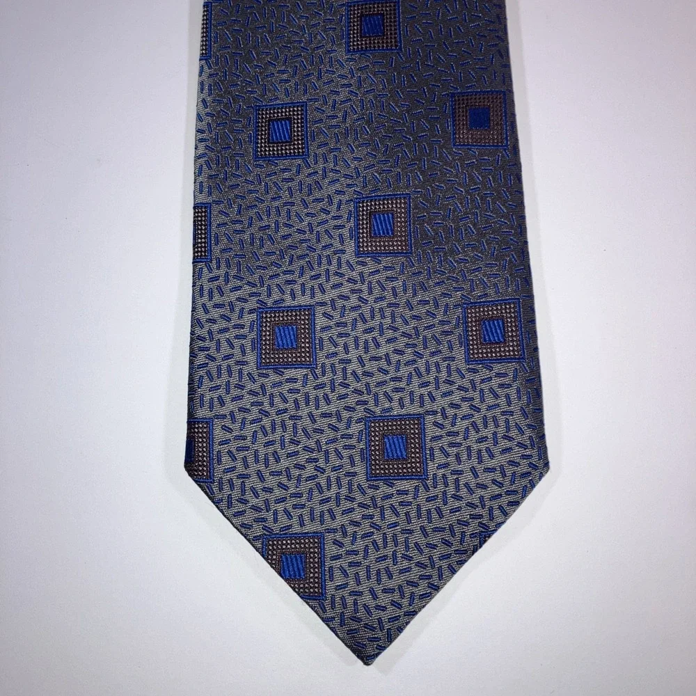 Villa Bolgheri Blue Abstract Geometric Silk Necktie‎ Made in Italy